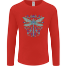 A Floral Dragonfly Mens Long Sleeve T-Shirt Red