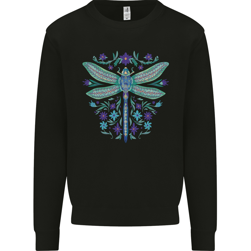 A Floral Dragonfly Mens Sweatshirt Jumper Black