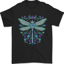 A Floral Dragonfly Mens T-Shirt 100% Cotton Black