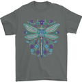 A Floral Dragonfly Mens T-Shirt 100% Cotton Charcoal