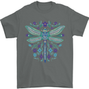 A Floral Dragonfly Mens T-Shirt 100% Cotton Charcoal