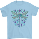 A Floral Dragonfly Mens T-Shirt 100% Cotton Light Blue