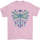 A Floral Dragonfly Mens T-Shirt 100% Cotton Light Pink
