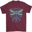 A Floral Dragonfly Mens T-Shirt 100% Cotton Maroon