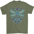 A Floral Dragonfly Mens T-Shirt 100% Cotton Military Green