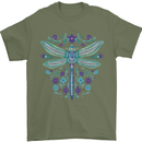 A Floral Dragonfly Mens T-Shirt 100% Cotton Military Green