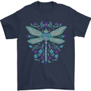 A Floral Dragonfly Mens T-Shirt 100% Cotton Navy Blue
