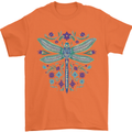 A Floral Dragonfly Mens T-Shirt 100% Cotton Orange