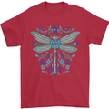 A Floral Dragonfly Mens T-Shirt 100% Cotton Red