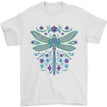 A Floral Dragonfly Mens T-Shirt 100% Cotton White