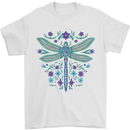 A Floral Dragonfly Mens T-Shirt 100% Cotton White