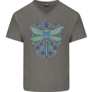 A Floral Dragonfly Mens V-Neck Cotton T-Shirt Charcoal