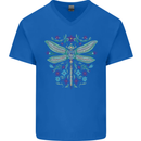 A Floral Dragonfly Mens V-Neck Cotton T-Shirt Royal Blue