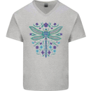 A Floral Dragonfly Mens V-Neck Cotton T-Shirt Sports Grey