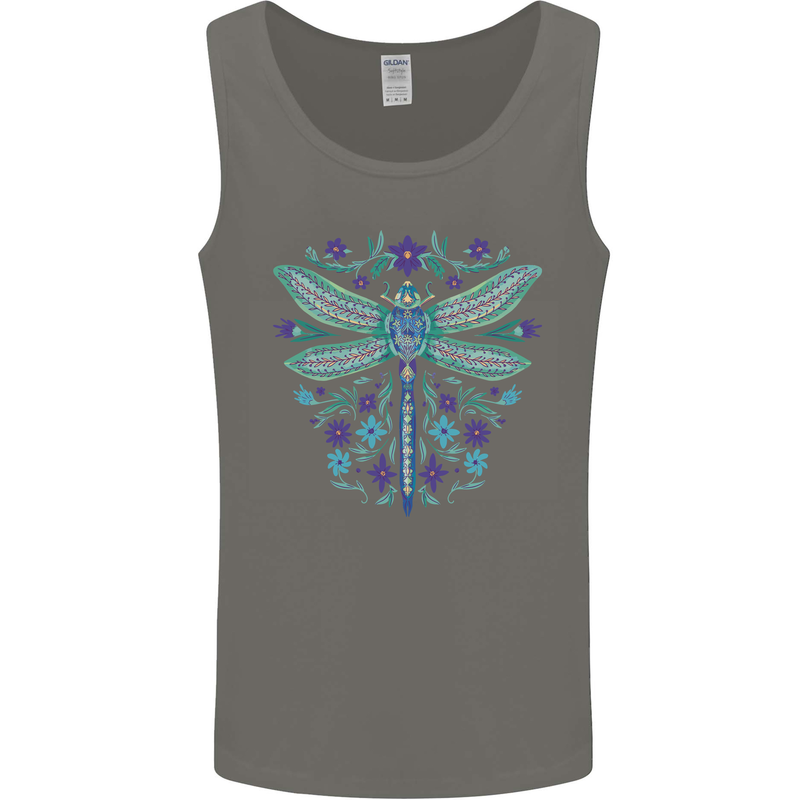 A Floral Dragonfly Mens Vest Tank Top Charcoal