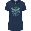 A Floral Dragonfly Womens Wider Cut T-Shirt Navy Blue