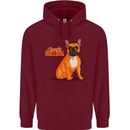 A French Bulldog Illustration Mens 80% Cotton Hoodie Maroon