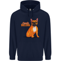 A French Bulldog Illustration Mens 80% Cotton Hoodie Navy Blue