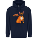 A French Bulldog Illustration Mens 80% Cotton Hoodie Navy Blue