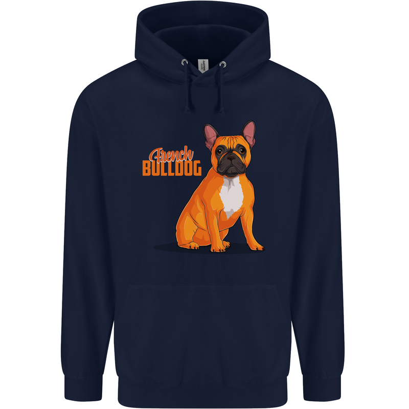 A French Bulldog Illustration Mens 80% Cotton Hoodie Navy Blue