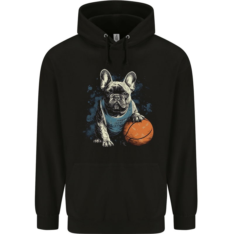 A French Bulldog With a Basketball Dog Mens 80% Cotton Hoodie Black