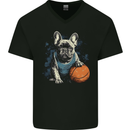 A French Bulldog With a Basketball Dog Mens V-Neck Cotton T-Shirt Black