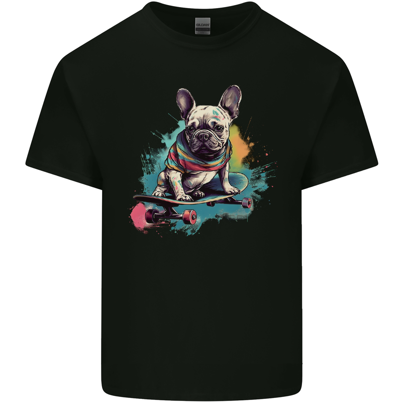 A French Bulldog on a Skateboard Mens Cotton T-Shirt Tee Top Black