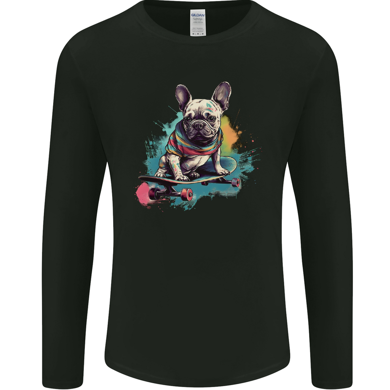A French Bulldog on a Skateboard Mens Long Sleeve T-Shirt Black