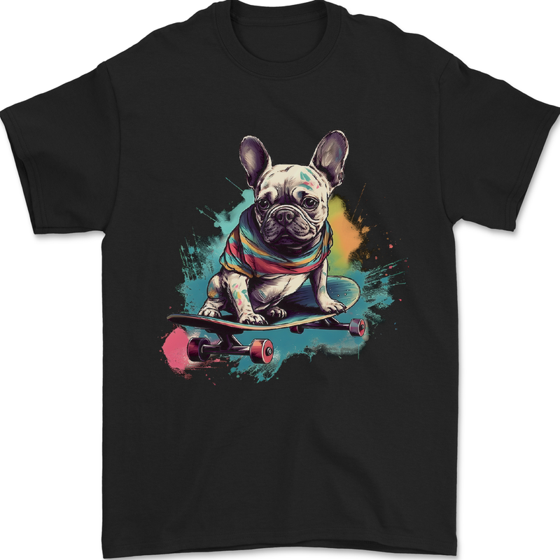 A French Bulldog on a Skateboard Mens T-Shirt 100% Cotton Black