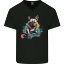 A French Bulldog on a Skateboard Mens V-Neck Cotton T-Shirt Black