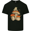 A Frog & 3 Mushrooms Foraging Mycology Fungi Mens Cotton T-Shirt Tee Top Black