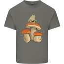 A Frog & 3 Mushrooms Foraging Mycology Fungi Mens Cotton T-Shirt Tee Top Charcoal