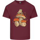 A Frog & 3 Mushrooms Foraging Mycology Fungi Mens Cotton T-Shirt Tee Top Maroon