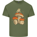 A Frog & 3 Mushrooms Foraging Mycology Fungi Mens Cotton T-Shirt Tee Top Military Green
