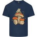 A Frog & 3 Mushrooms Foraging Mycology Fungi Mens Cotton T-Shirt Tee Top Navy Blue