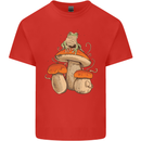 A Frog & 3 Mushrooms Foraging Mycology Fungi Mens Cotton T-Shirt Tee Top Red