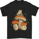 A Frog & 3 Mushrooms Foraging Mycology Fungi Mens T-Shirt 100% Cotton Black