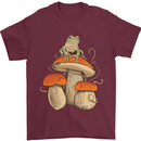 A Frog & 3 Mushrooms Foraging Mycology Fungi Mens T-Shirt 100% Cotton Maroon