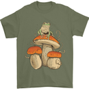 A Frog & 3 Mushrooms Foraging Mycology Fungi Mens T-Shirt 100% Cotton Military Green