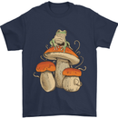 A Frog & 3 Mushrooms Foraging Mycology Fungi Mens T-Shirt 100% Cotton Navy Blue