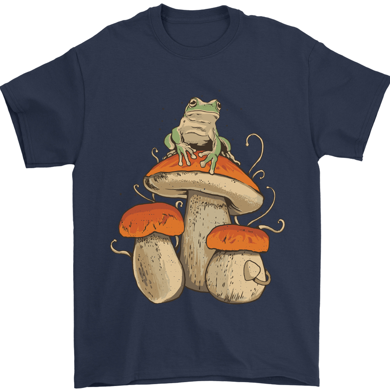 A Frog & 3 Mushrooms Foraging Mycology Fungi Mens T-Shirt 100% Cotton Navy Blue