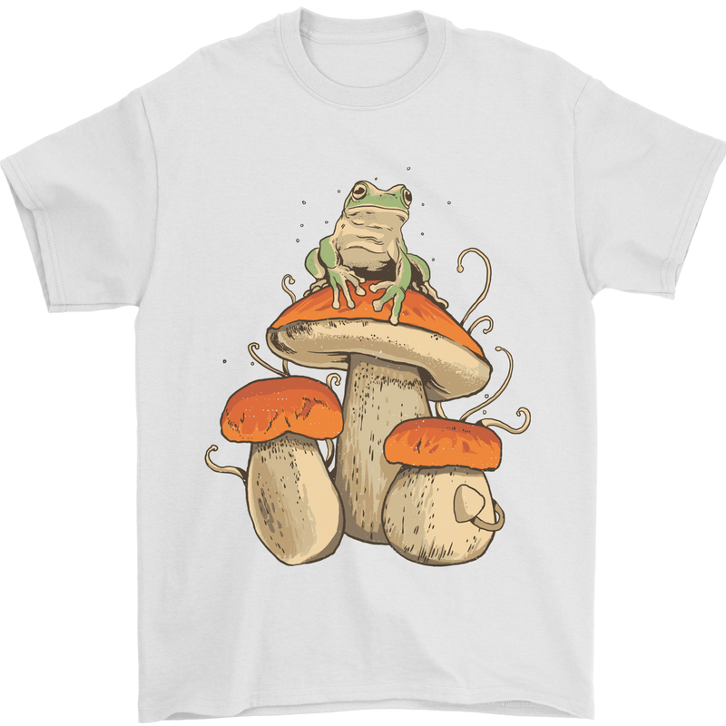 A Frog & 3 Mushrooms Foraging Mycology Fungi Mens T-Shirt 100% Cotton White