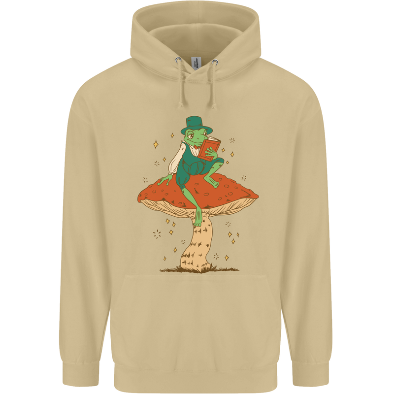 A Frog & Book Mushrooms Foraging Mycology Fungi Mens 80% Cotton Hoodie Sand
