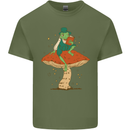 A Frog & Book Mushrooms Foraging Mycology Fungi Mens Cotton T-Shirt Tee Top Military Green