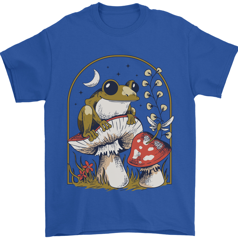 A Frog & Mushrooms Foraging Mycology Fungi Mens T-Shirt 100% Cotton Royal Blue