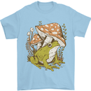 A Frog and Mushrooms Foraging Mycology Fungi Mens T-Shirt 100% Cotton Light Blue