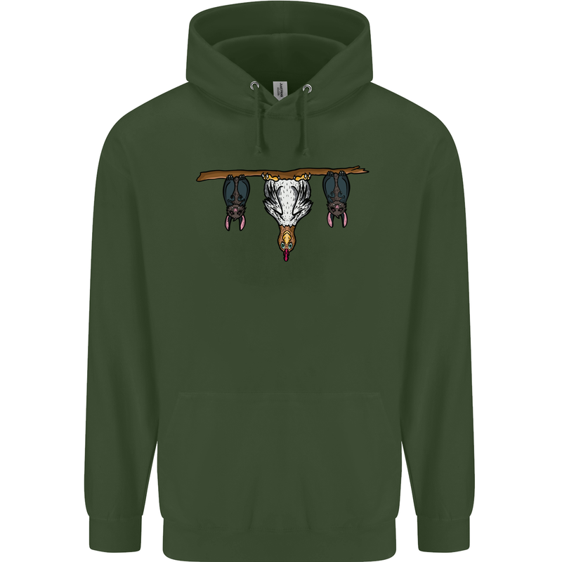 A Funny Chicken With Bats Childrens Kids Hoodie Forest Green