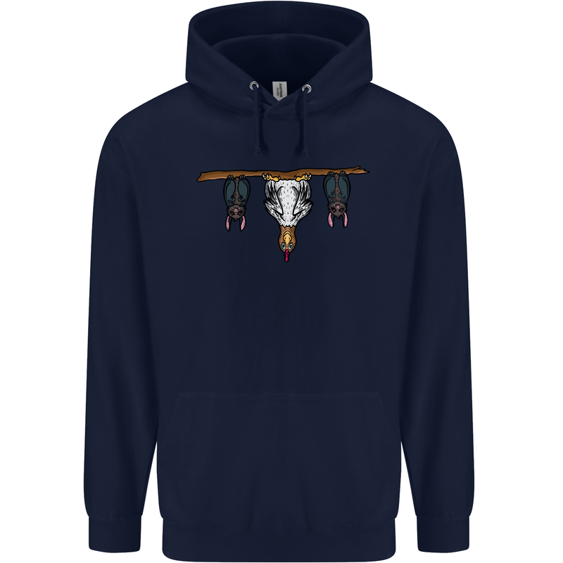 A Funny Chicken With Bats Childrens Kids Hoodie Navy Blue