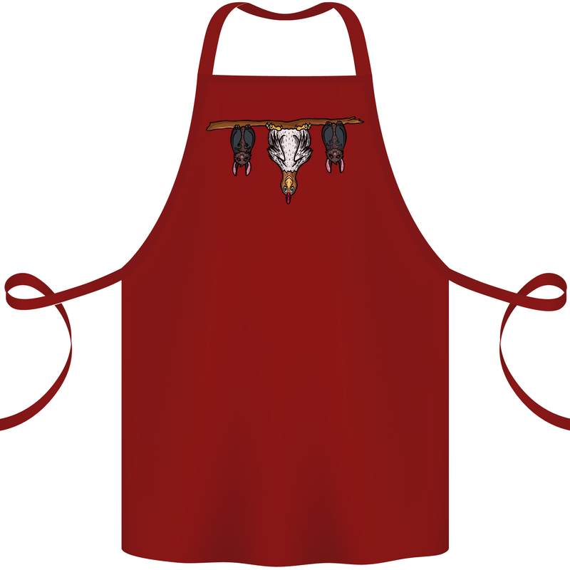 A Funny Chicken With Bats Cotton Apron 100% Organic Maroon