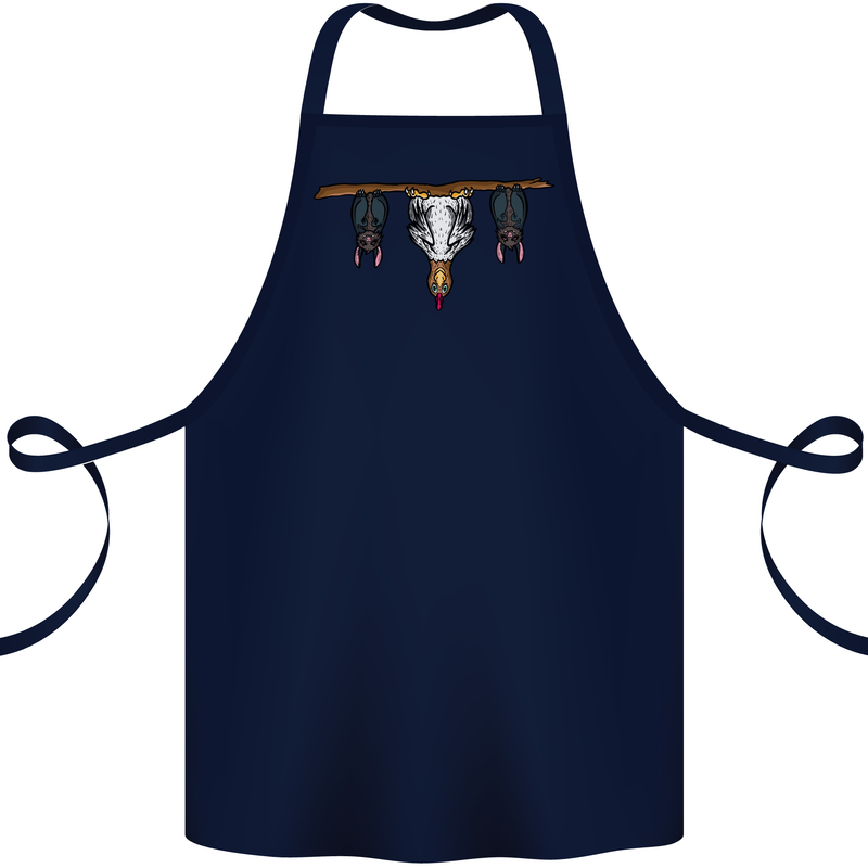 A Funny Chicken With Bats Cotton Apron 100% Organic Navy Blue